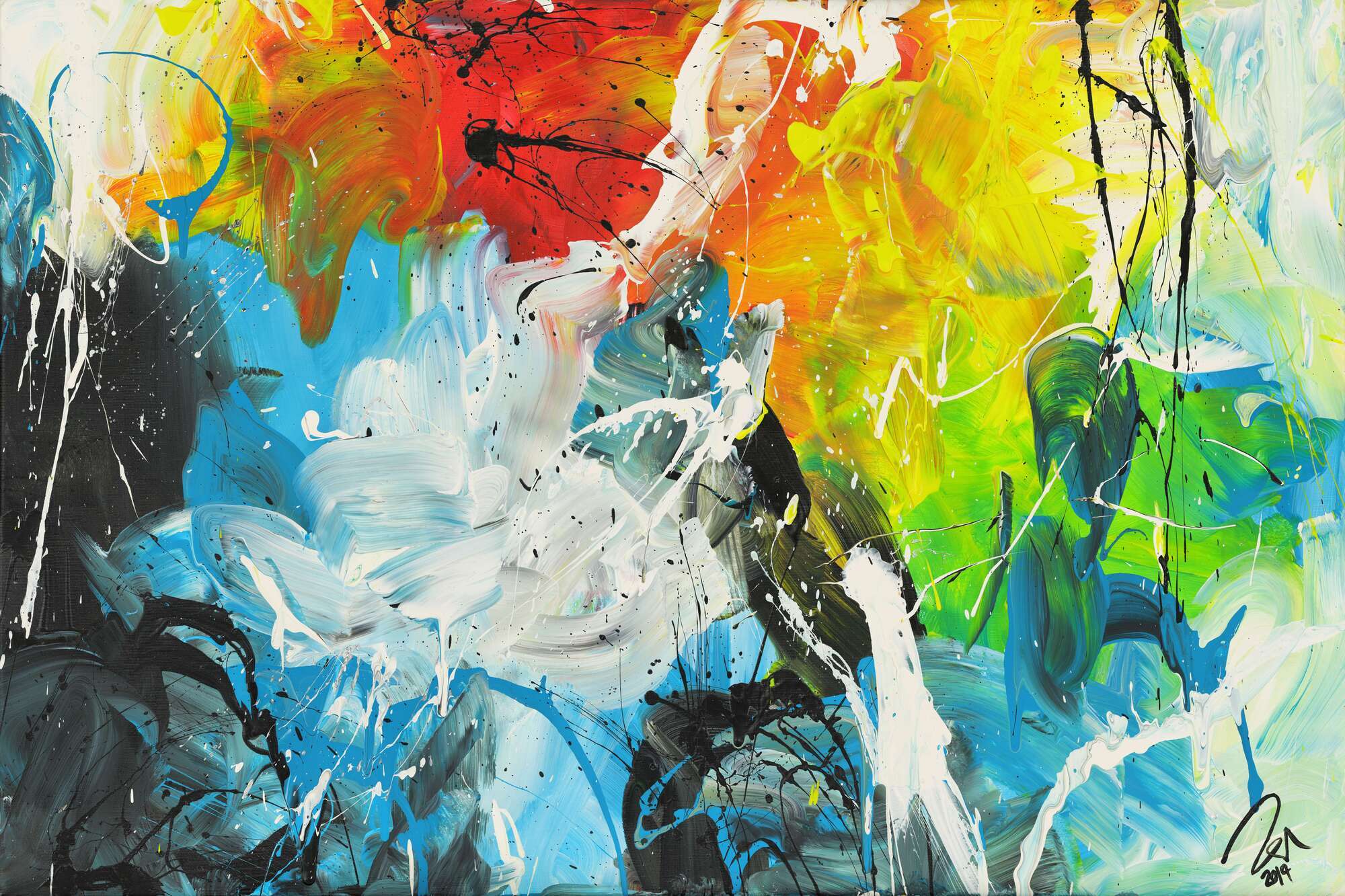 Abstraktes Acrylbild auf Leinwand handgemalt zeitgenössisch Modern Art