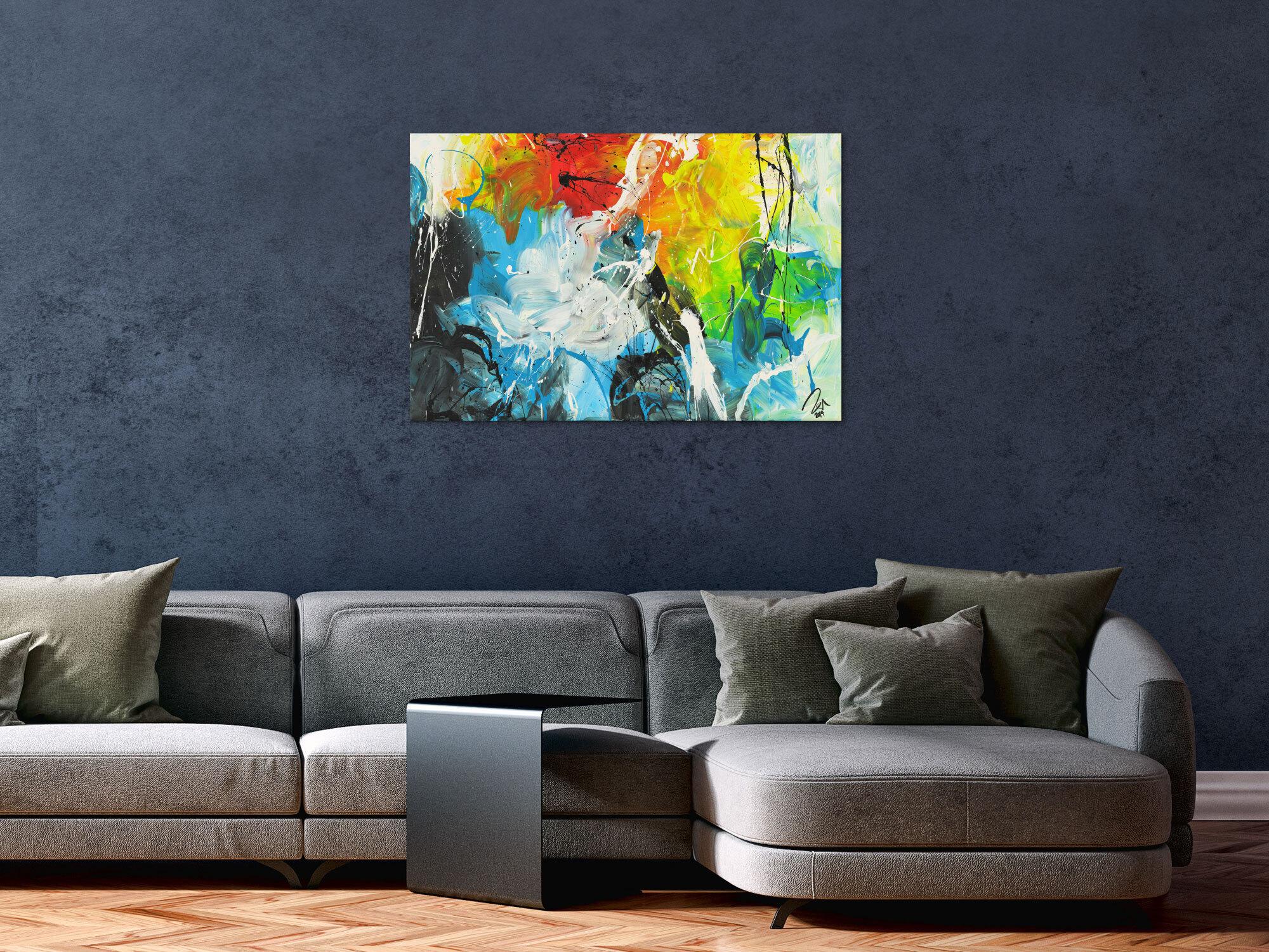 Abstraktes Acrylbild auf Leinwand handgemalt zeitgenössisch Modern Art