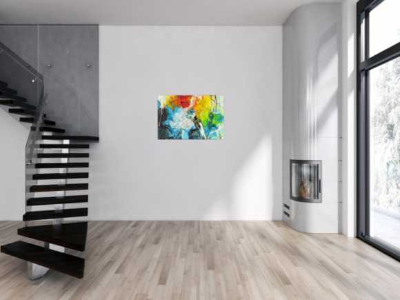 Abstraktes Acrylbild auf Leinwand handgemalt zeitgenössisch Modern Art