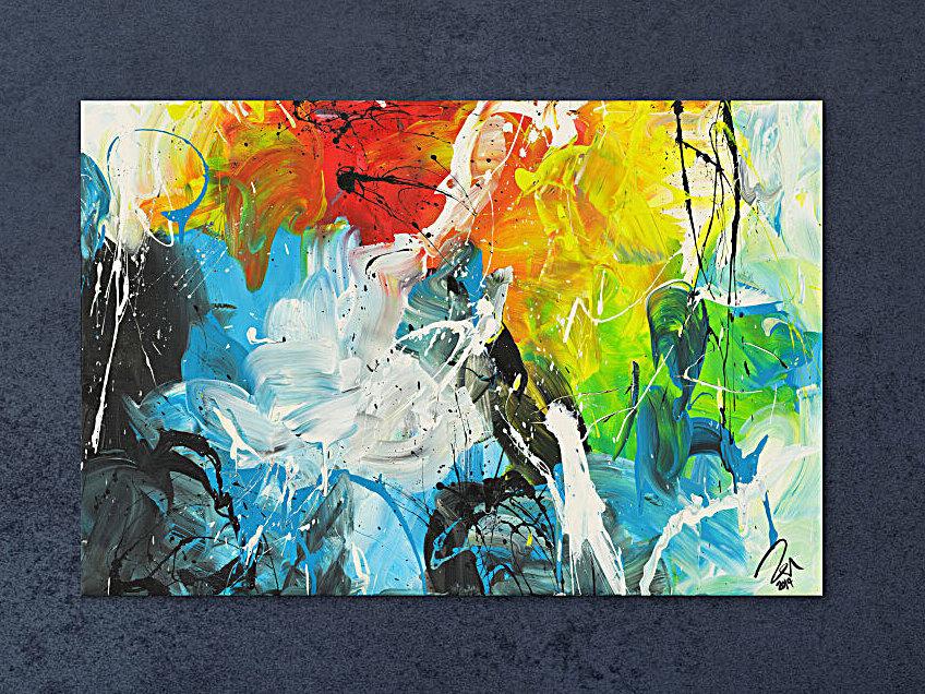 Abstraktes Acrylbild auf Leinwand handgemalt zeitgenössisch Modern Art