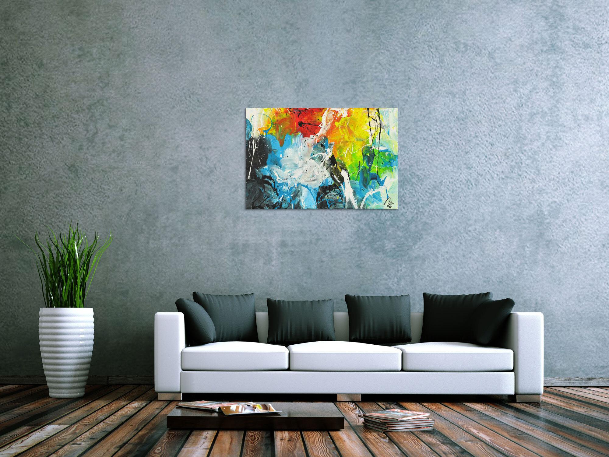 Abstraktes Acrylbild auf Leinwand handgemalt zeitgenössisch Modern Art