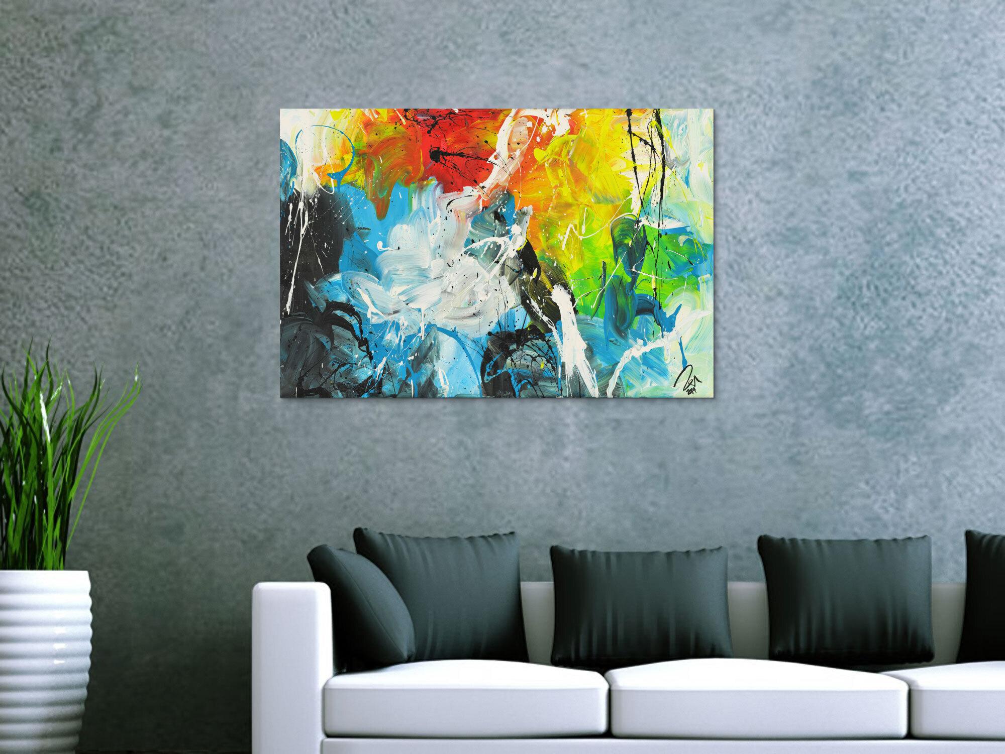 Abstraktes Acrylbild auf Leinwand handgemalt zeitgenössisch Modern Art