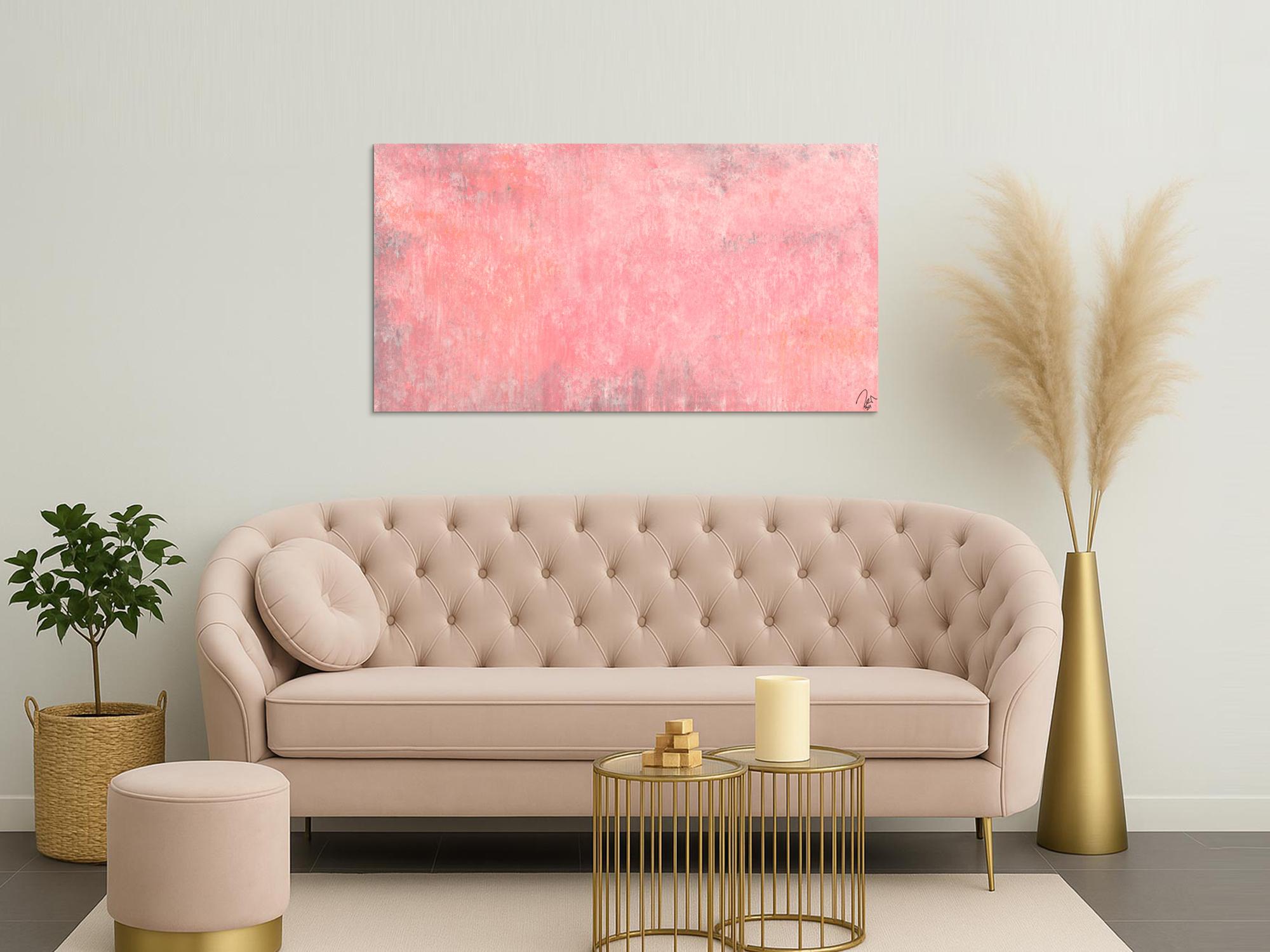 Abstraktes Acrylbild altrosa handgemalt auf Leinwand zeitgenössisch Modern Art