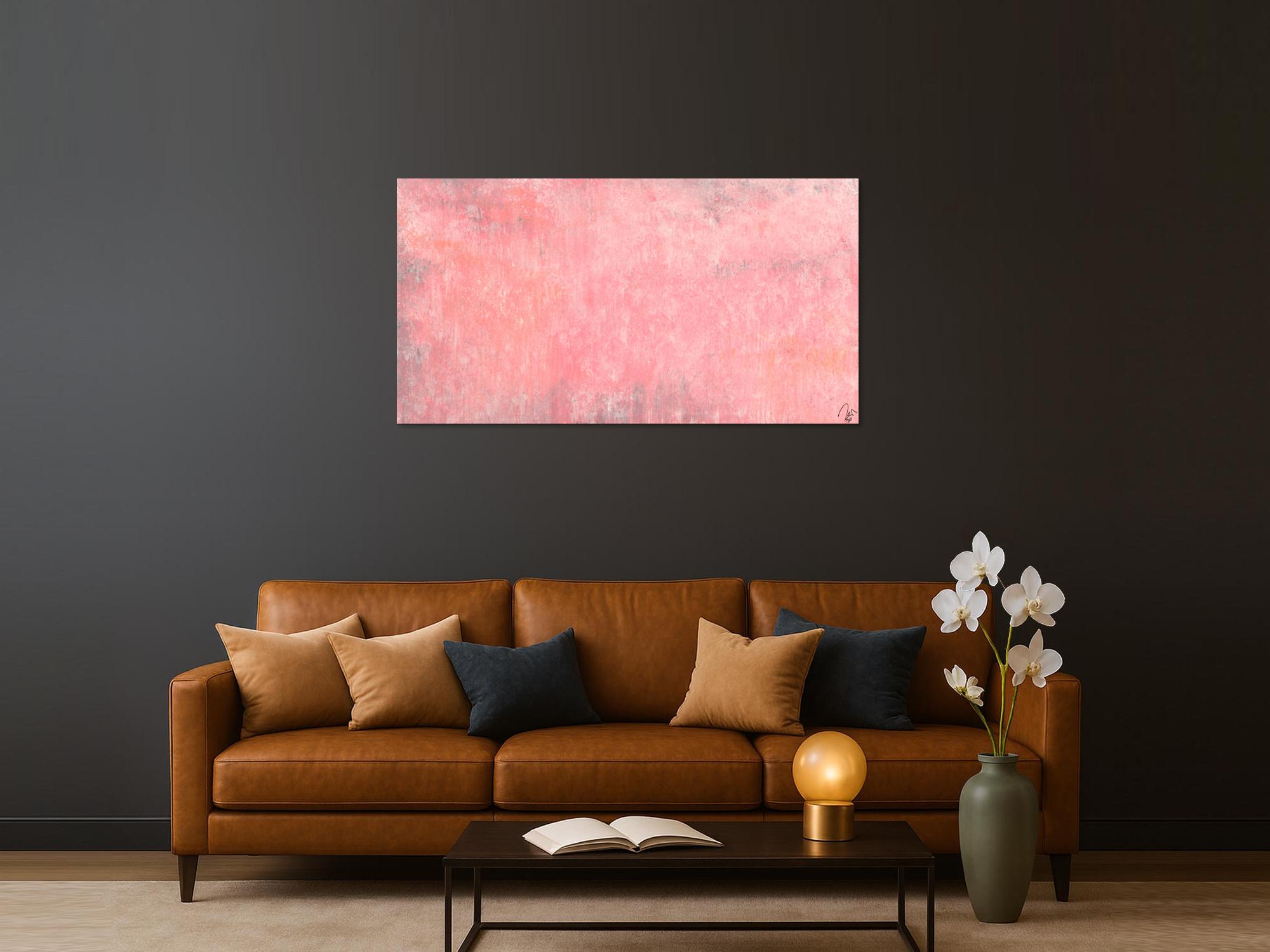 Abstraktes Acrylbild altrosa handgemalt auf Leinwand zeitgenössisch Modern Art