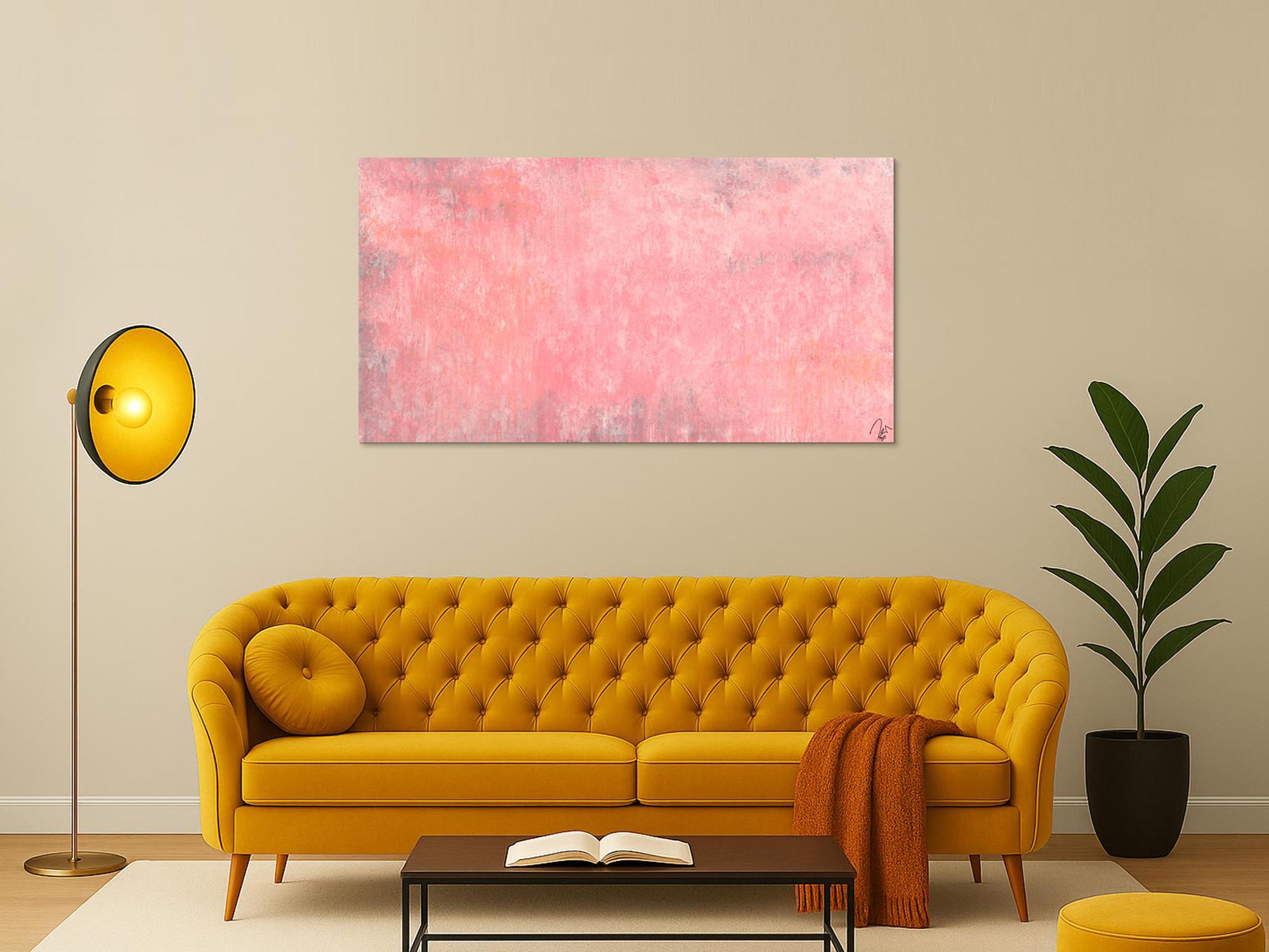 Abstraktes Acrylbild altrosa handgemalt auf Leinwand zeitgenössisch Modern Art