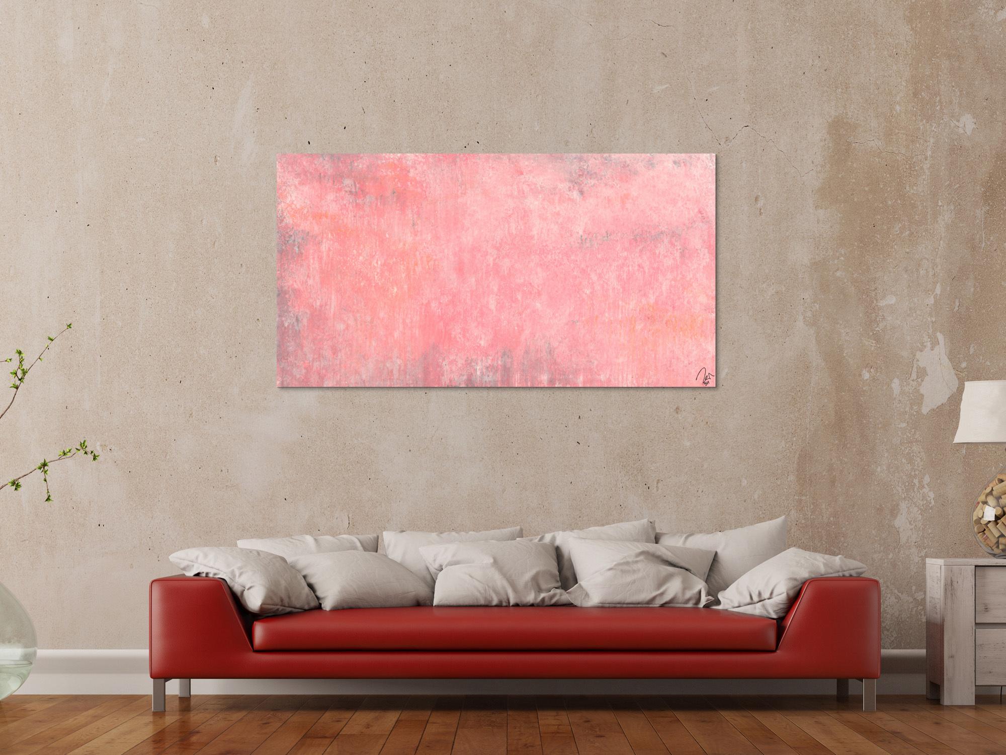 Abstraktes Acrylbild altrosa handgemalt auf Leinwand zeitgenössisch Modern Art