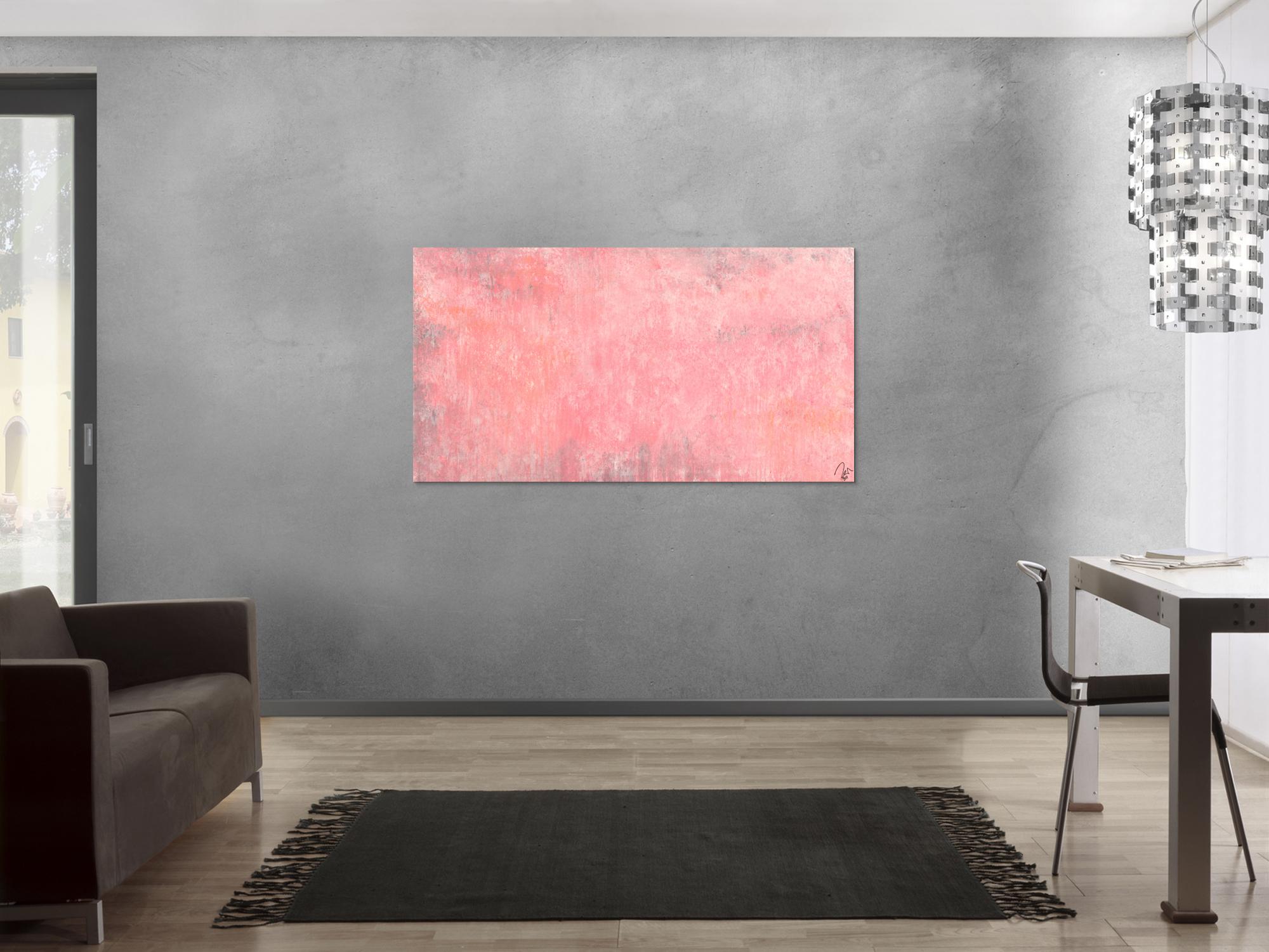 Abstraktes Acrylbild altrosa handgemalt auf Leinwand zeitgenössisch Modern Art