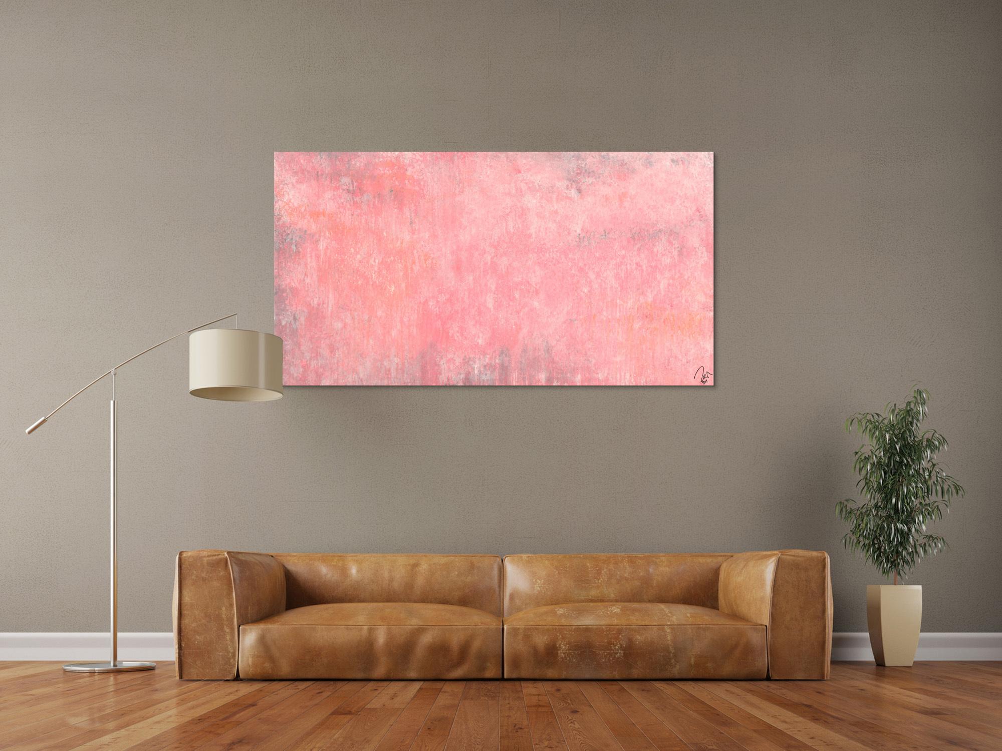 Abstraktes Acrylbild altrosa handgemalt auf Leinwand zeitgenössisch Modern Art