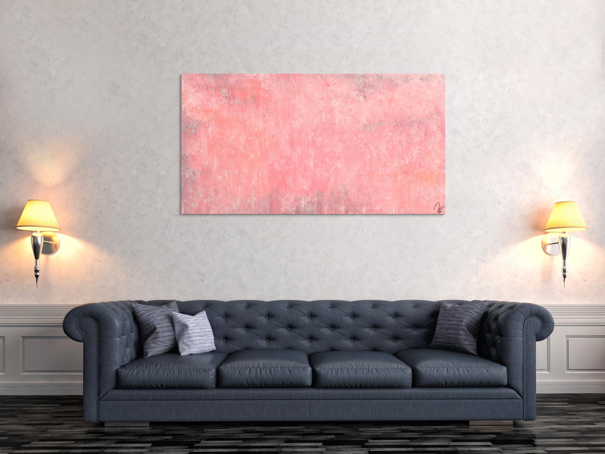 Abstraktes Acrylbild altrosa handgemalt auf Leinwand zeitgenössisch Modern Art