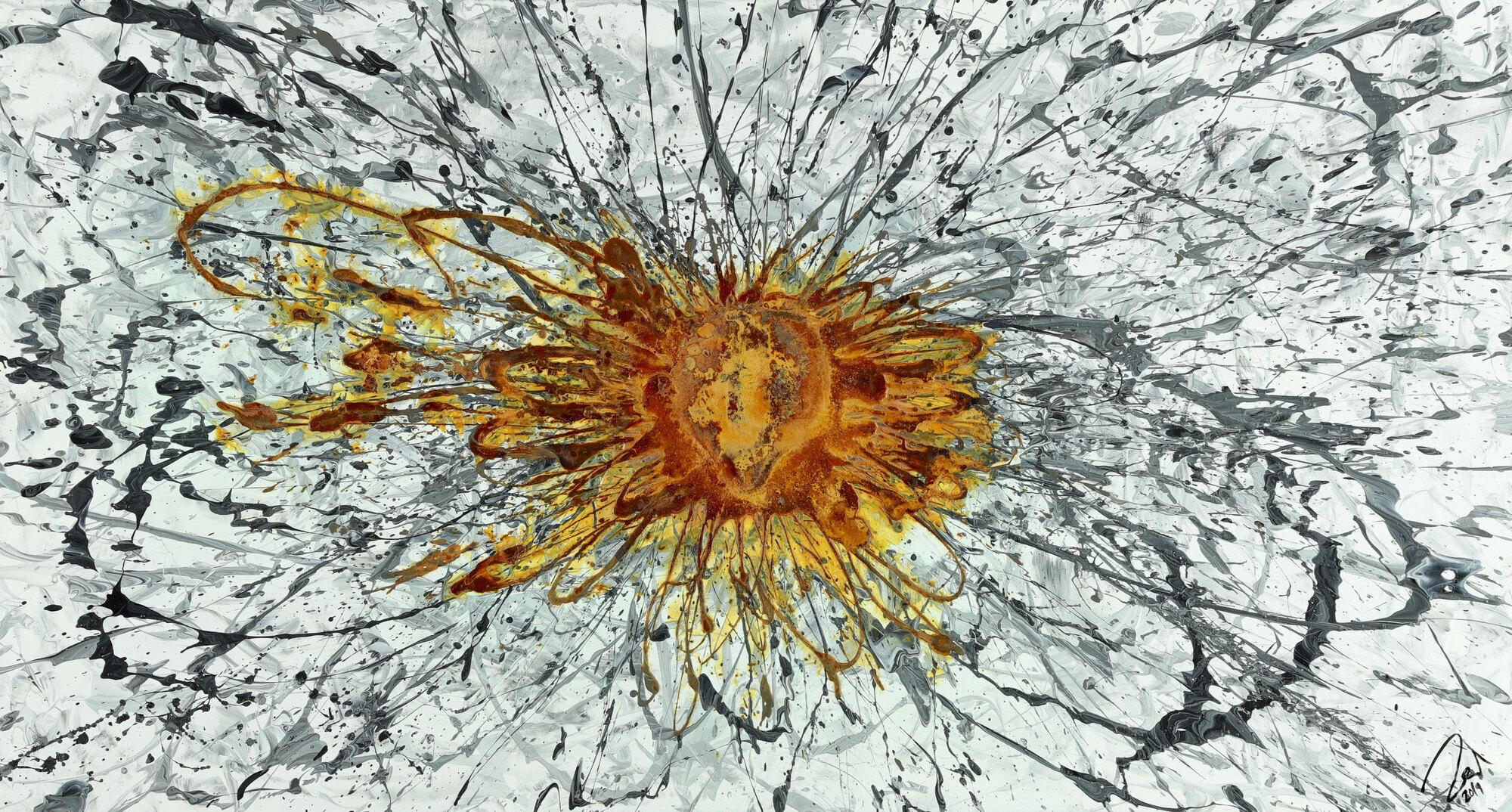 Abstraktes Acrylbild mit echtem Rost auf Leinwand handgemalt Modern Art zeitgenössisch