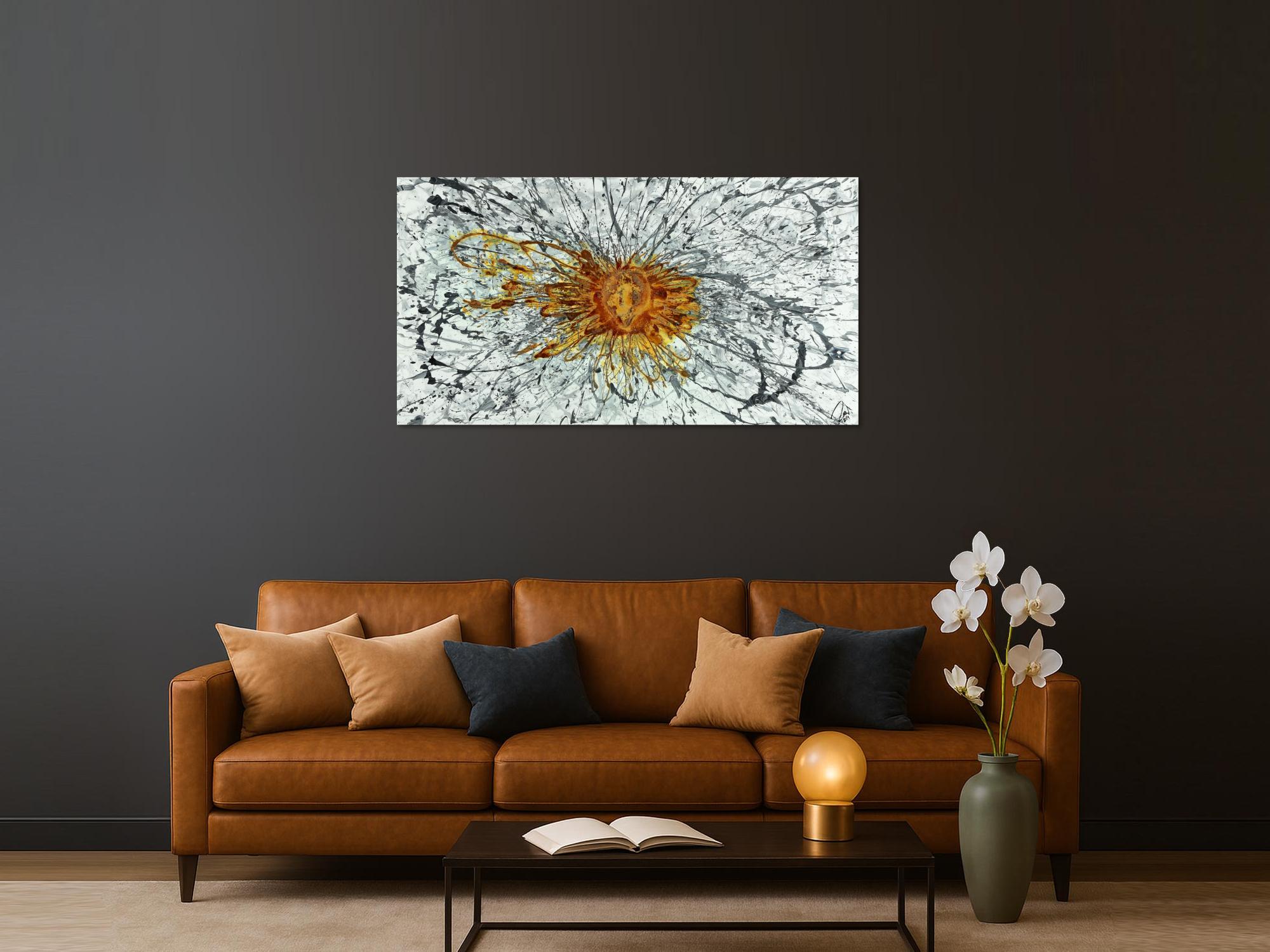 Abstraktes Acrylbild mit echtem Rost auf Leinwand handgemalt Modern Art zeitgenössisch