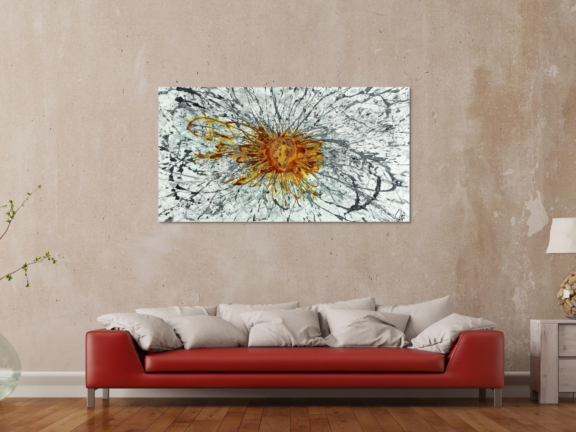 Abstraktes Acrylbild mit echtem Rost auf Leinwand handgemalt Modern Art zeitgenössisch