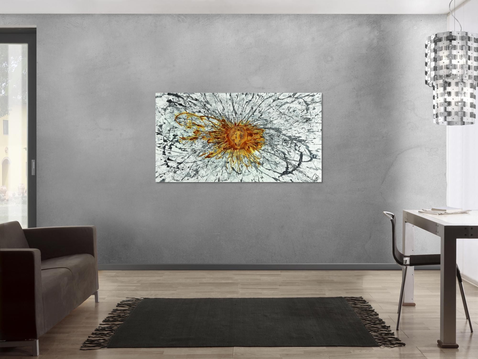 Abstraktes Acrylbild mit echtem Rost auf Leinwand handgemalt Modern Art zeitgenössisch