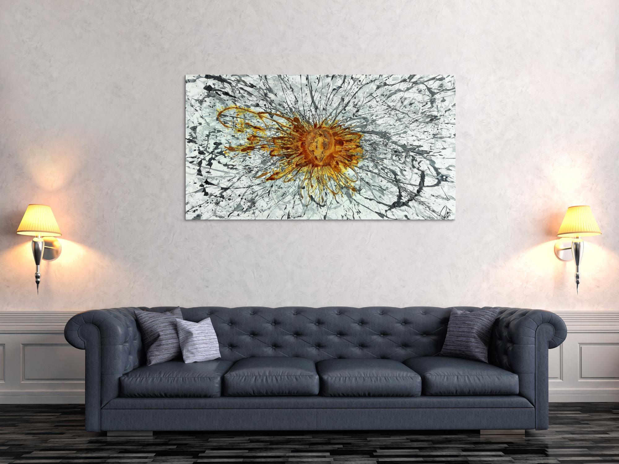 Abstraktes Acrylbild mit echtem Rost auf Leinwand handgemalt Modern Art zeitgenössisch