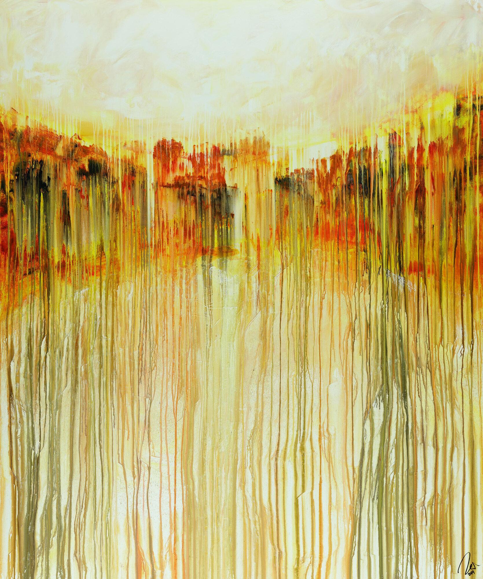 Abstraktes Acrylbild auf Leinwand handgemalt im Hochformat orange Farben Modern Art