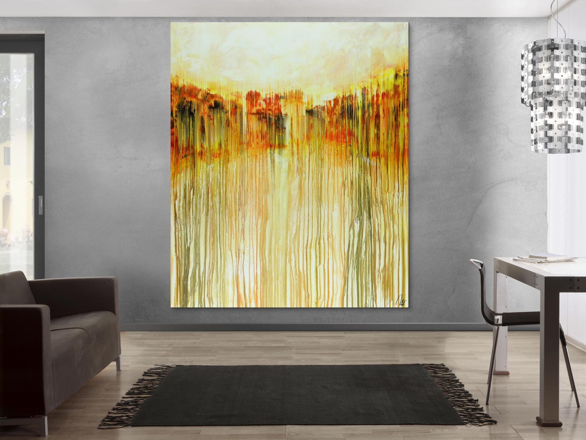 Abstraktes Acrylbild auf Leinwand handgemalt im Hochformat orange Farben Modern Art