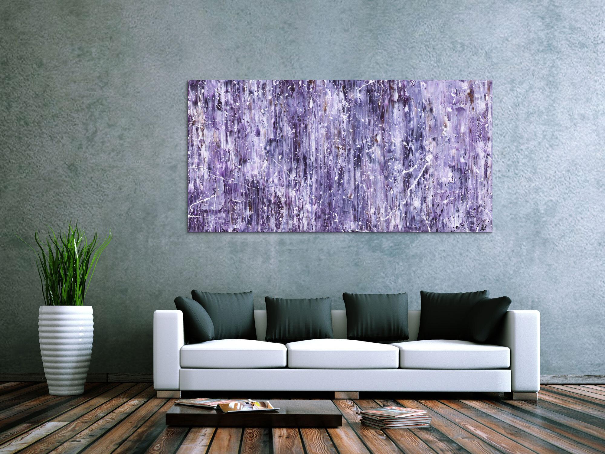 Abstraktes Acrylbild Modern Art lila weiß auf Leinwand handgemalt zeitgenössische Kunst