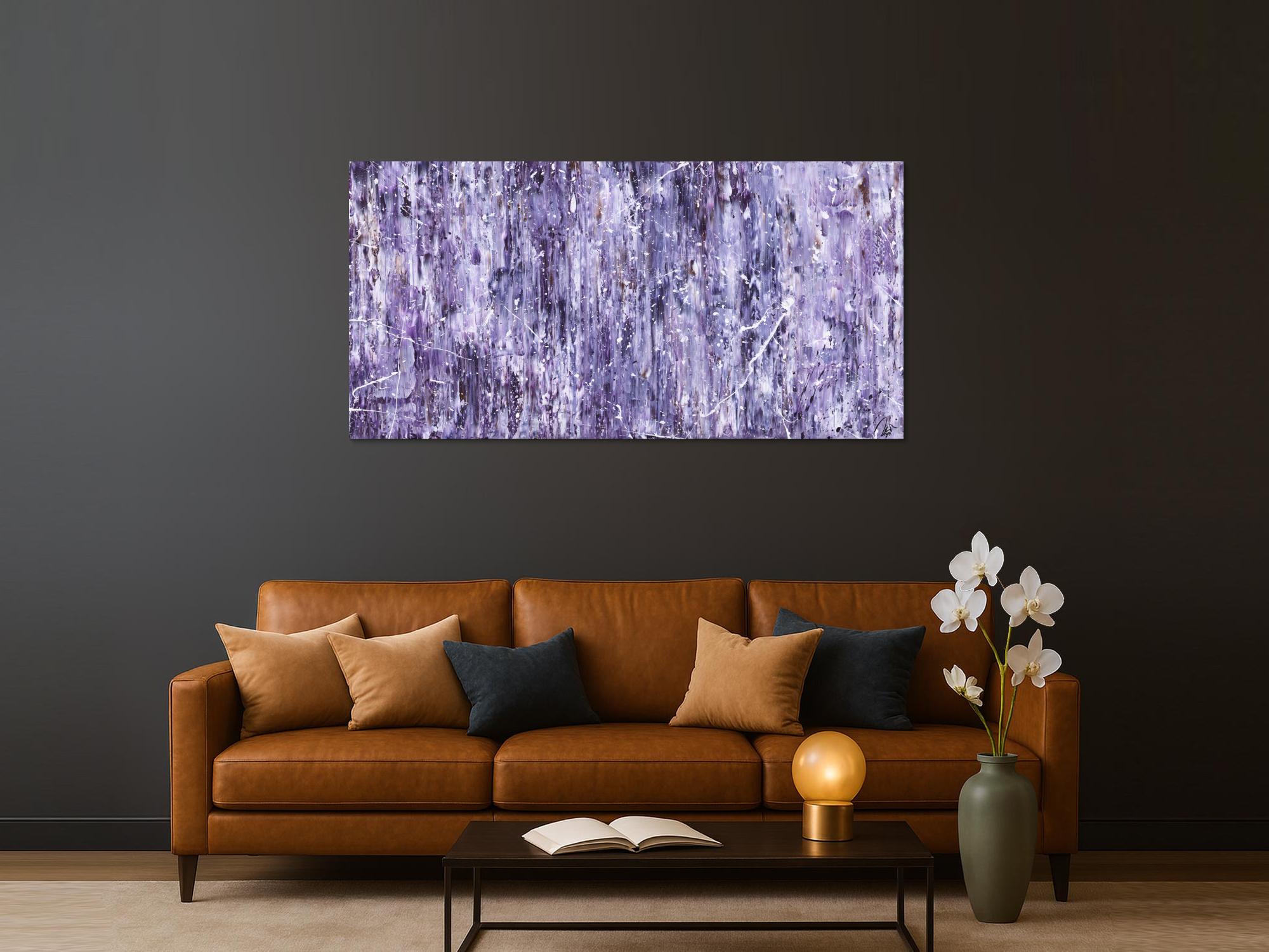 Abstraktes Acrylbild Modern Art lila weiß auf Leinwand handgemalt zeitgenössische Kunst