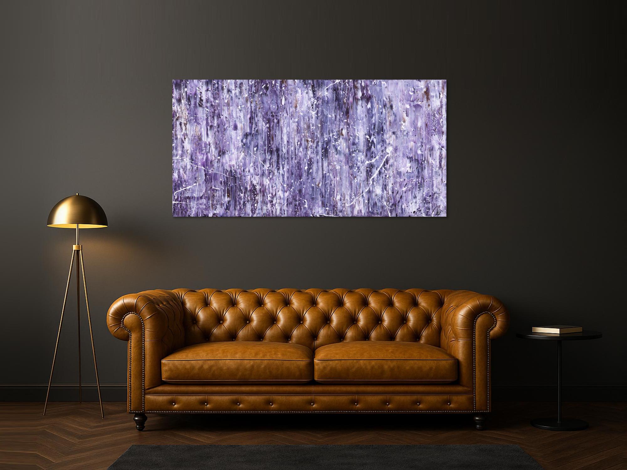 Abstraktes Acrylbild Modern Art lila weiß auf Leinwand handgemalt zeitgenössische Kunst