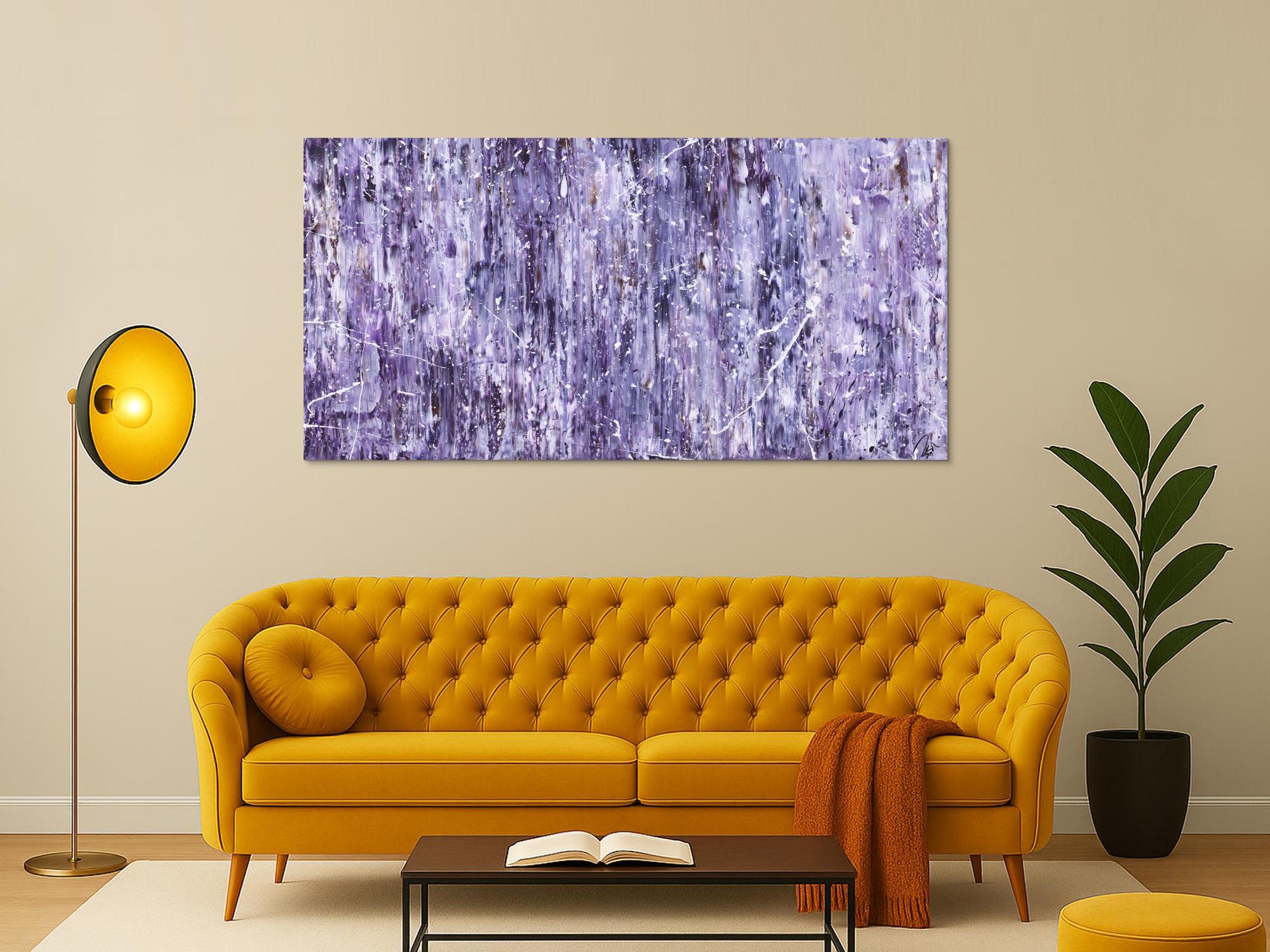 Abstraktes Acrylbild Modern Art lila weiß auf Leinwand handgemalt zeitgenössische Kunst