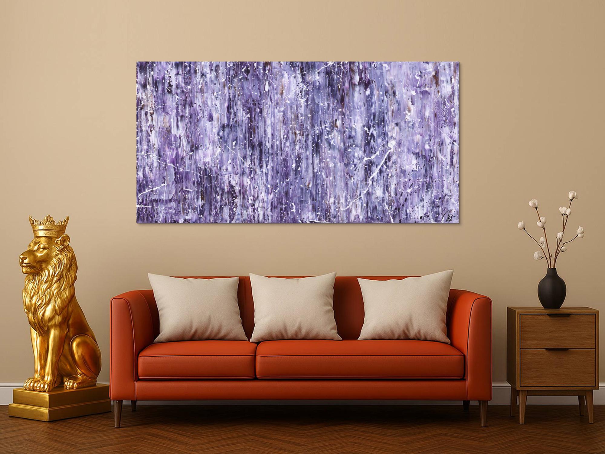 Abstraktes Acrylbild Modern Art lila weiß auf Leinwand handgemalt zeitgenössische Kunst