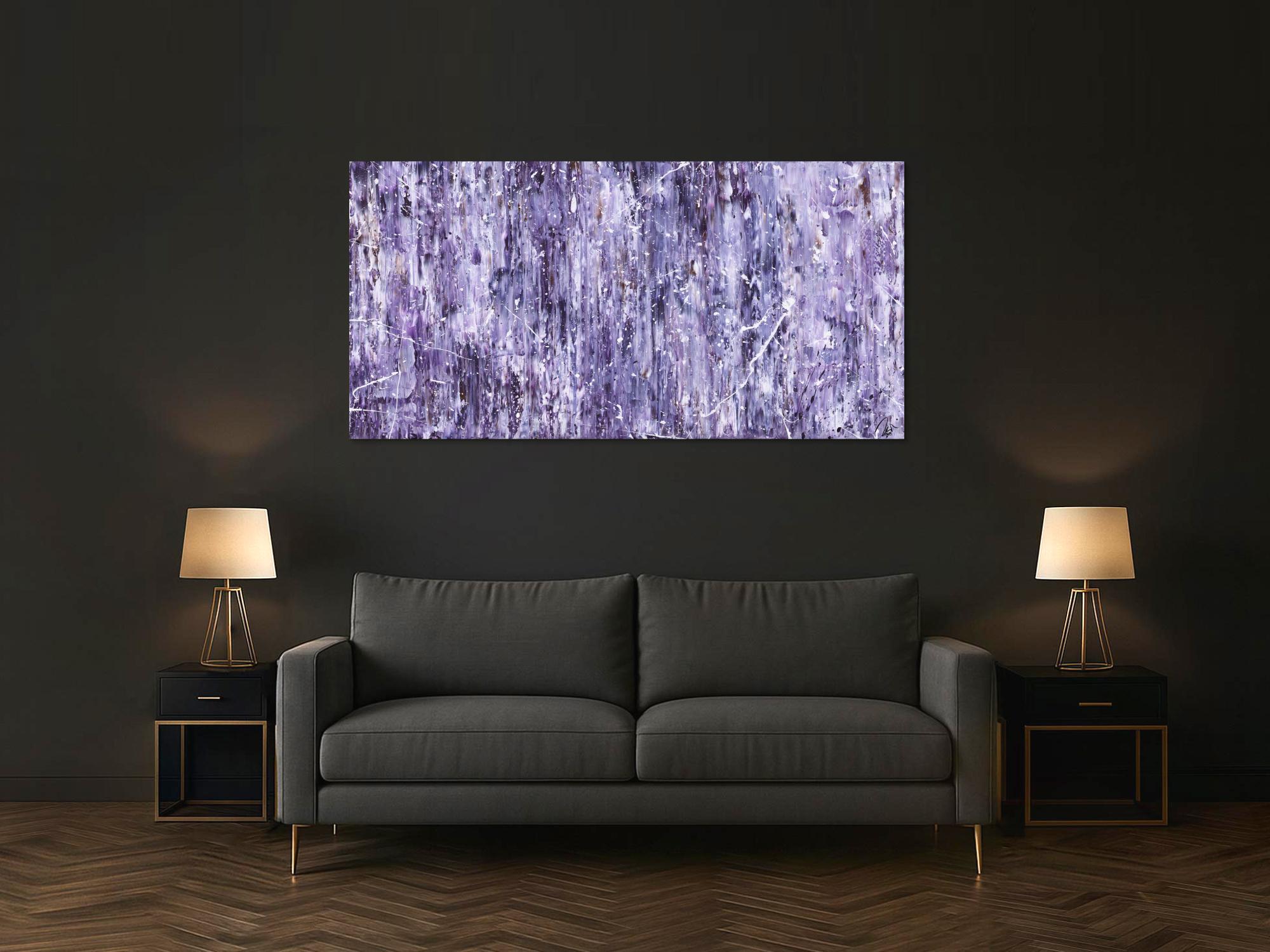 Abstraktes Acrylbild Modern Art lila weiß auf Leinwand handgemalt zeitgenössische Kunst