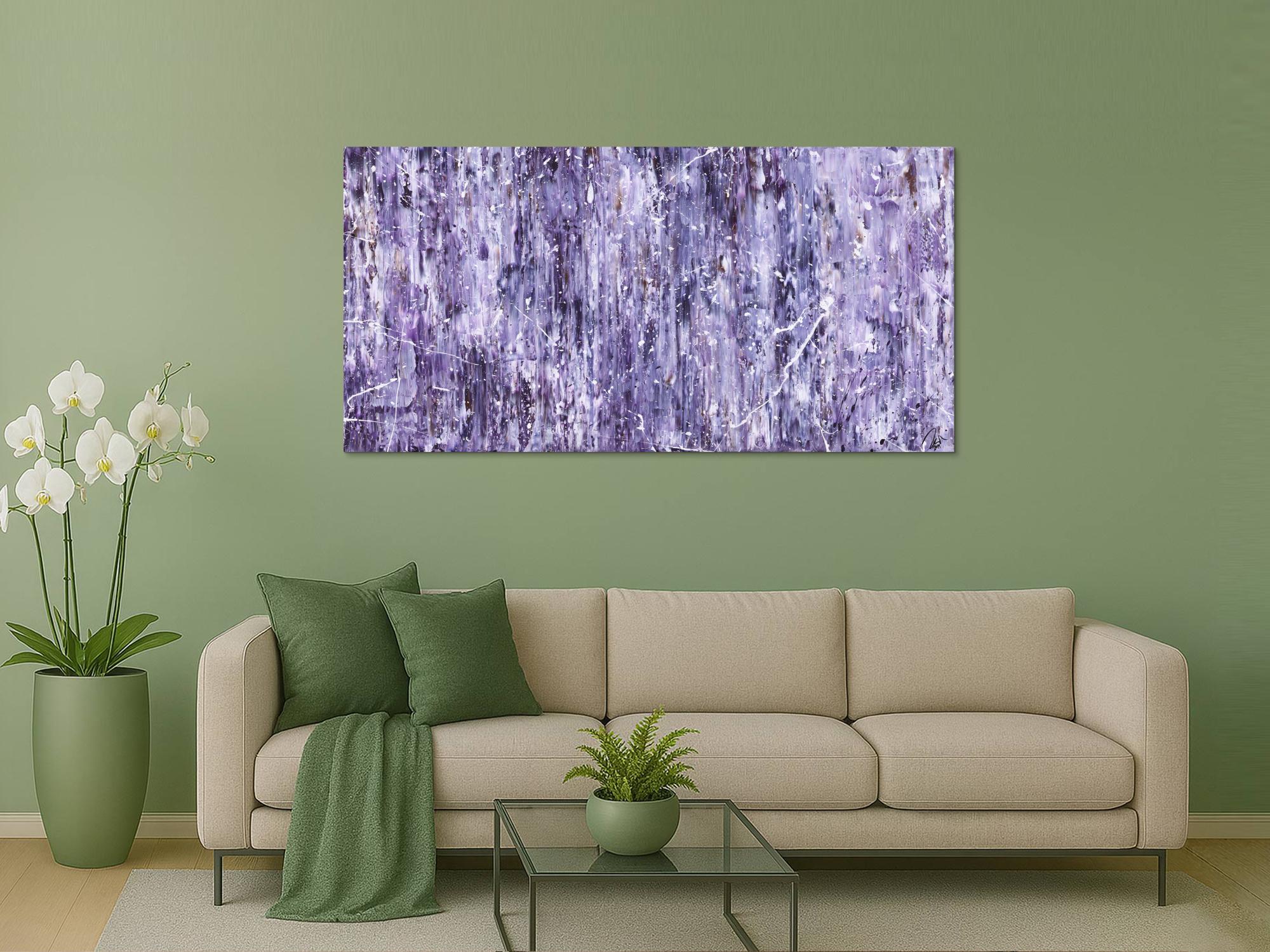 Abstraktes Acrylbild Modern Art lila weiß auf Leinwand handgemalt zeitgenössische Kunst