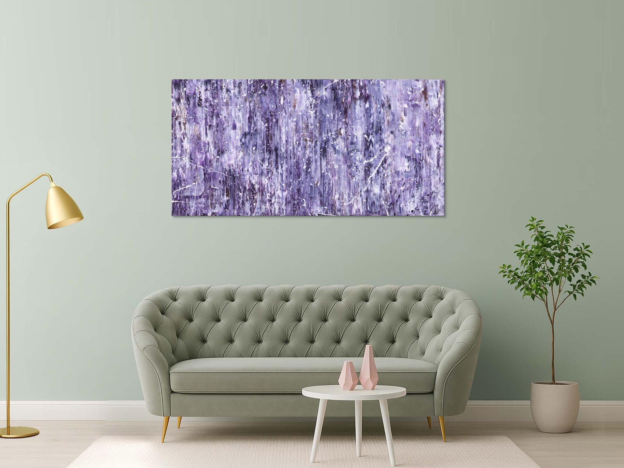 Abstraktes Acrylbild Modern Art lila weiß auf Leinwand handgemalt zeitgenössische Kunst