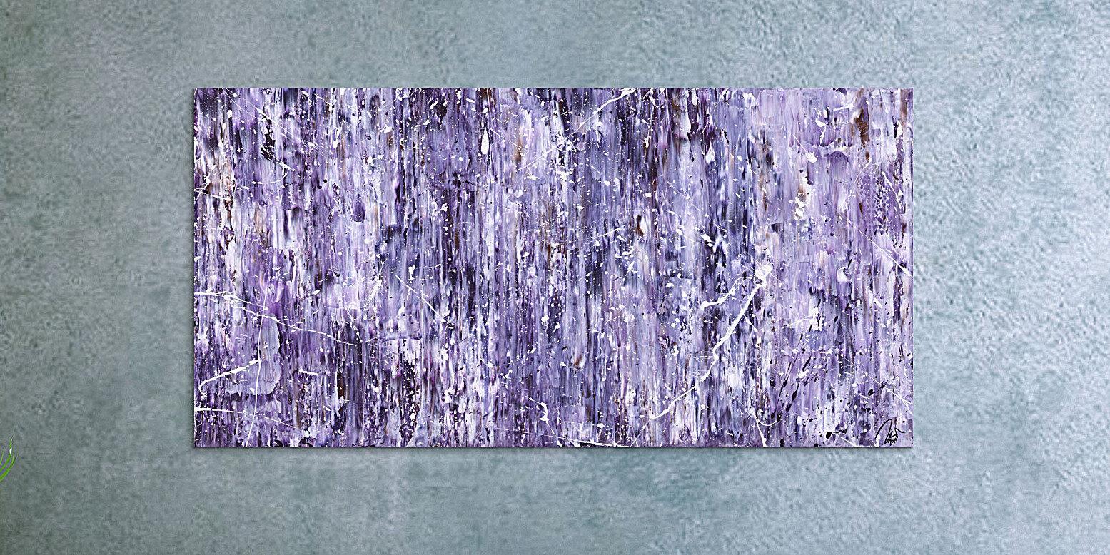 Abstraktes Acrylbild Modern Art lila weiß auf Leinwand handgemalt zeitgenössische Kunst