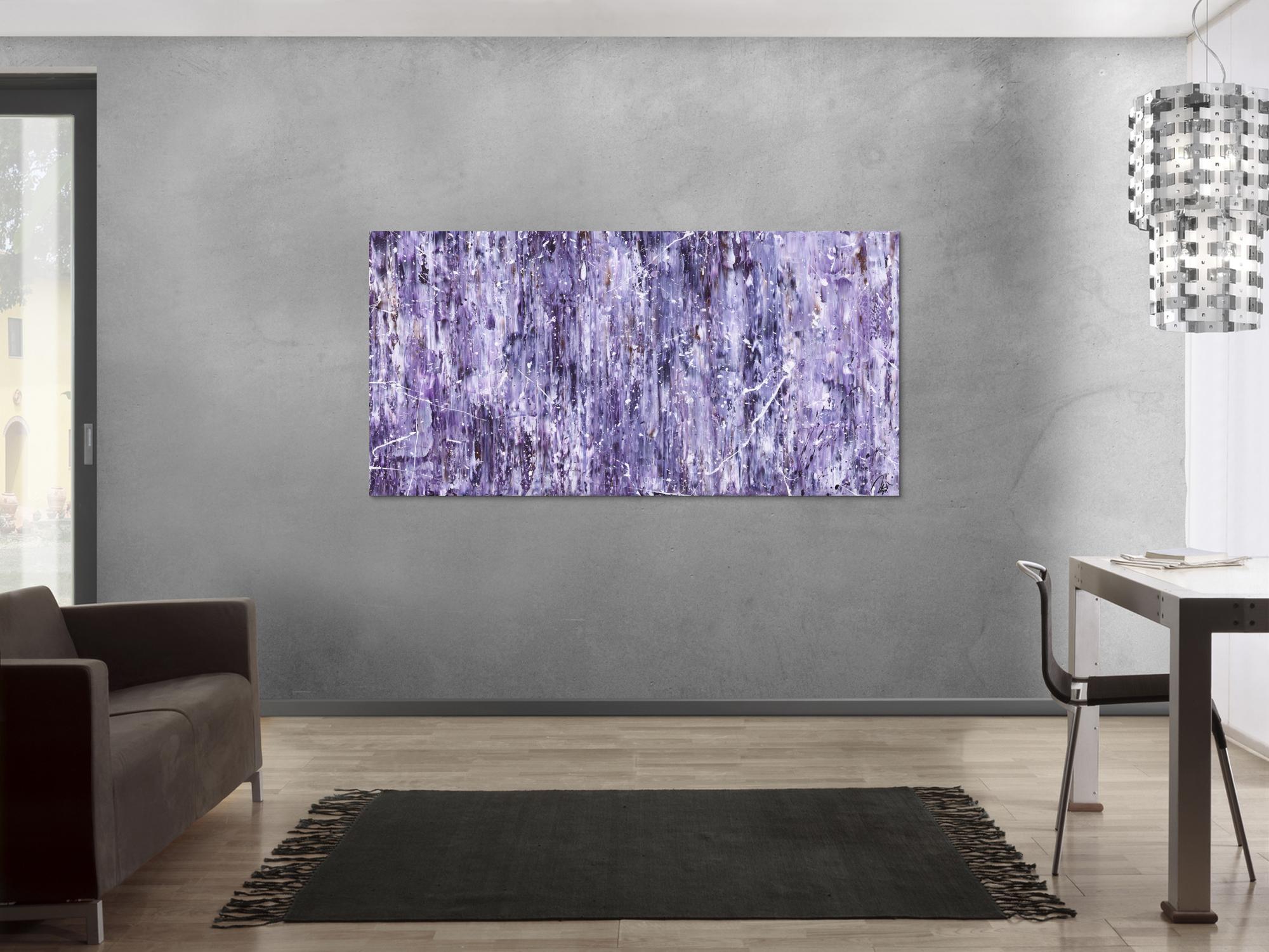 Abstraktes Acrylbild Modern Art lila weiß auf Leinwand handgemalt zeitgenössische Kunst