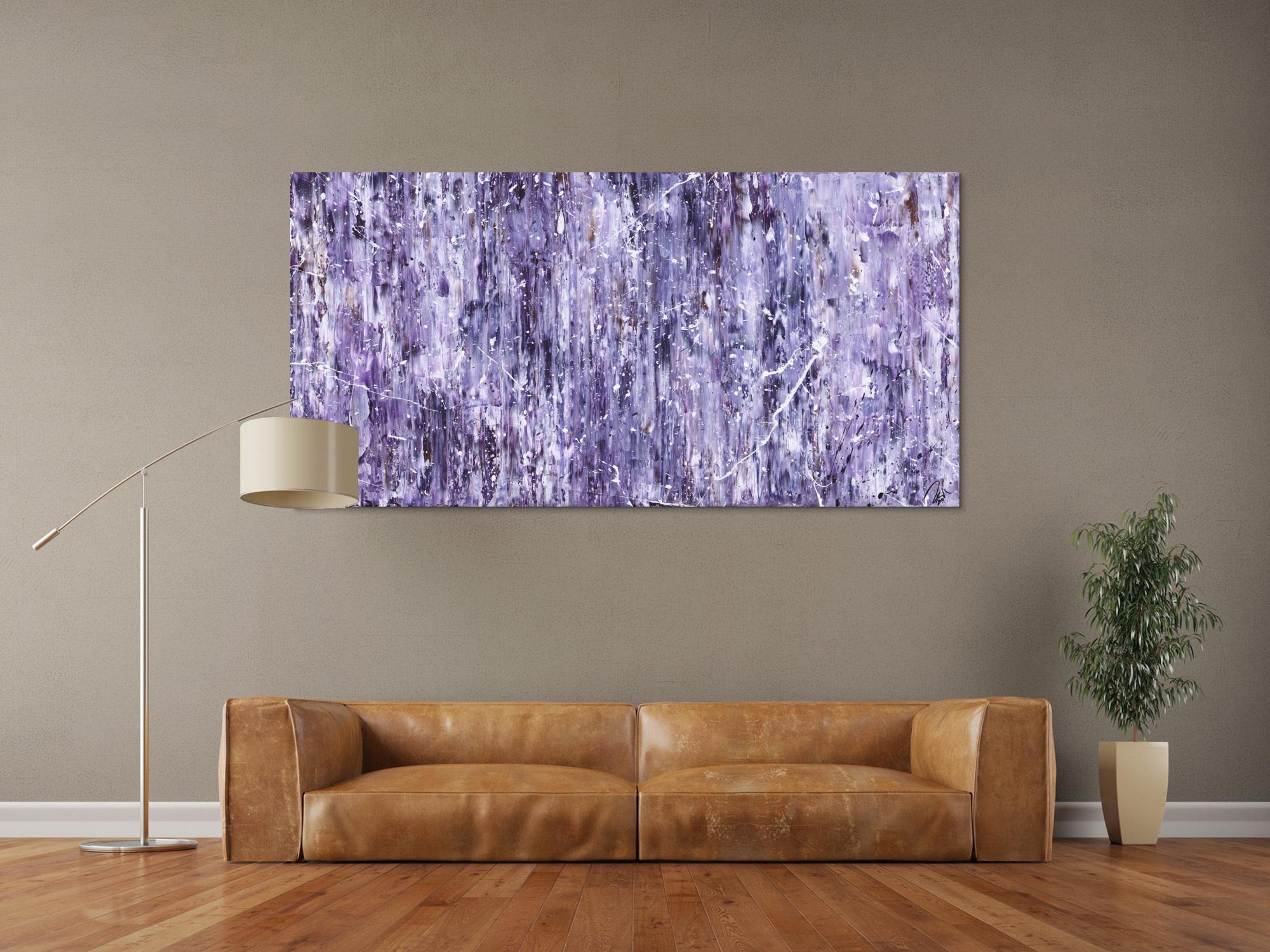 Abstraktes Acrylbild Modern Art lila weiß auf Leinwand handgemalt zeitgenössische Kunst