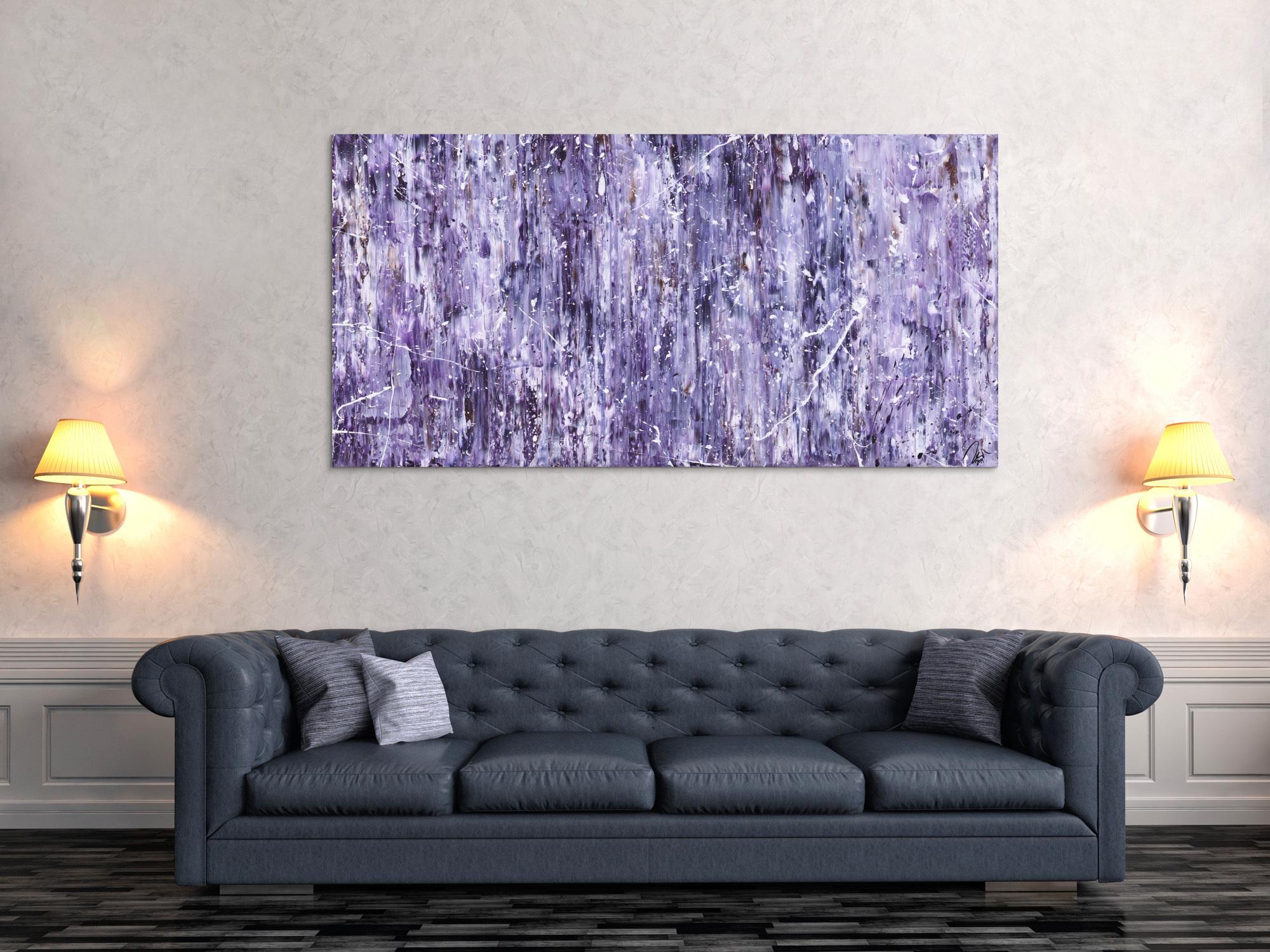 Abstraktes Acrylbild Modern Art lila weiß auf Leinwand handgemalt zeitgenössische Kunst