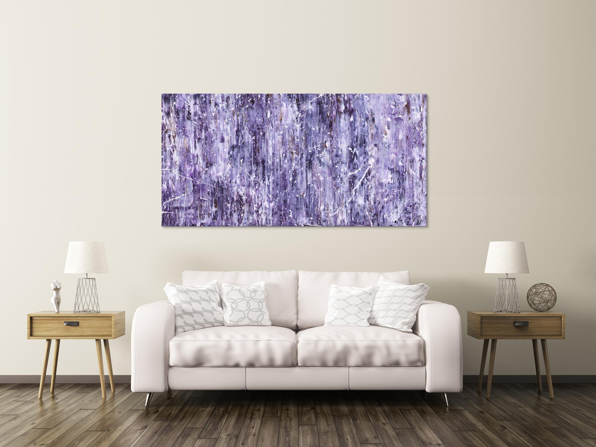 Abstraktes Acrylbild Modern Art lila weiß auf Leinwand handgemalt zeitgenössische Kunst