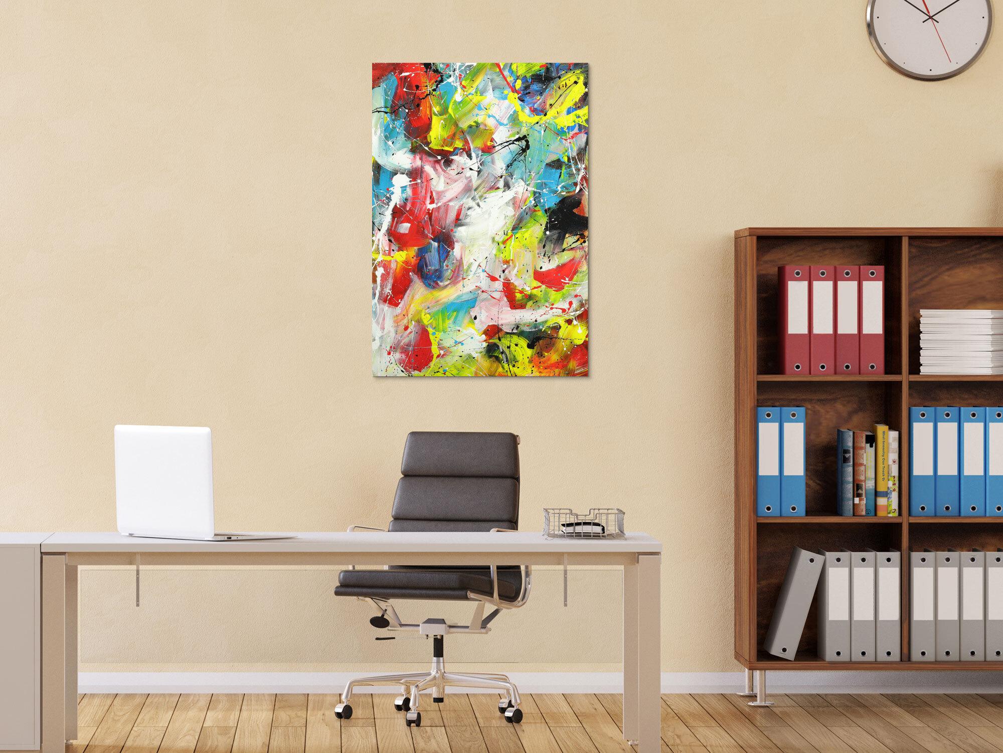 Abstraktes Acrylbild Action Painting sehr bunt Modern Art auf Leinwand handgemalt