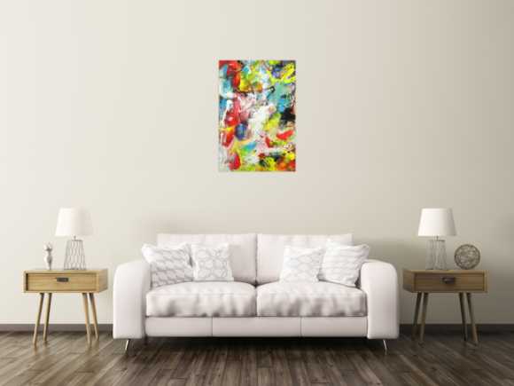 Abstraktes Acrylbild Action Painting sehr bunt Modern Art auf Leinwand handgemalt