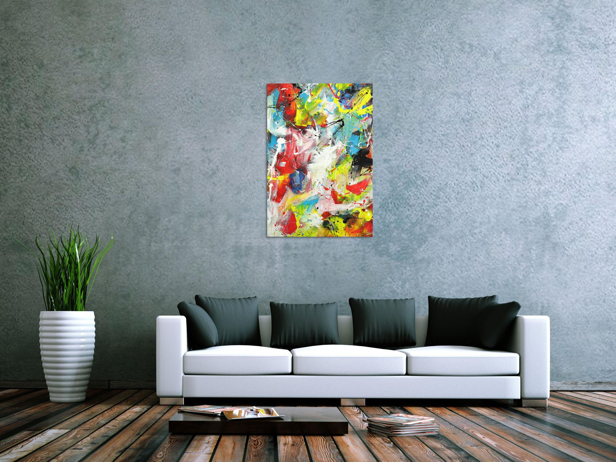 Abstraktes Acrylbild Action Painting sehr bunt Modern Art auf Leinwand handgemalt