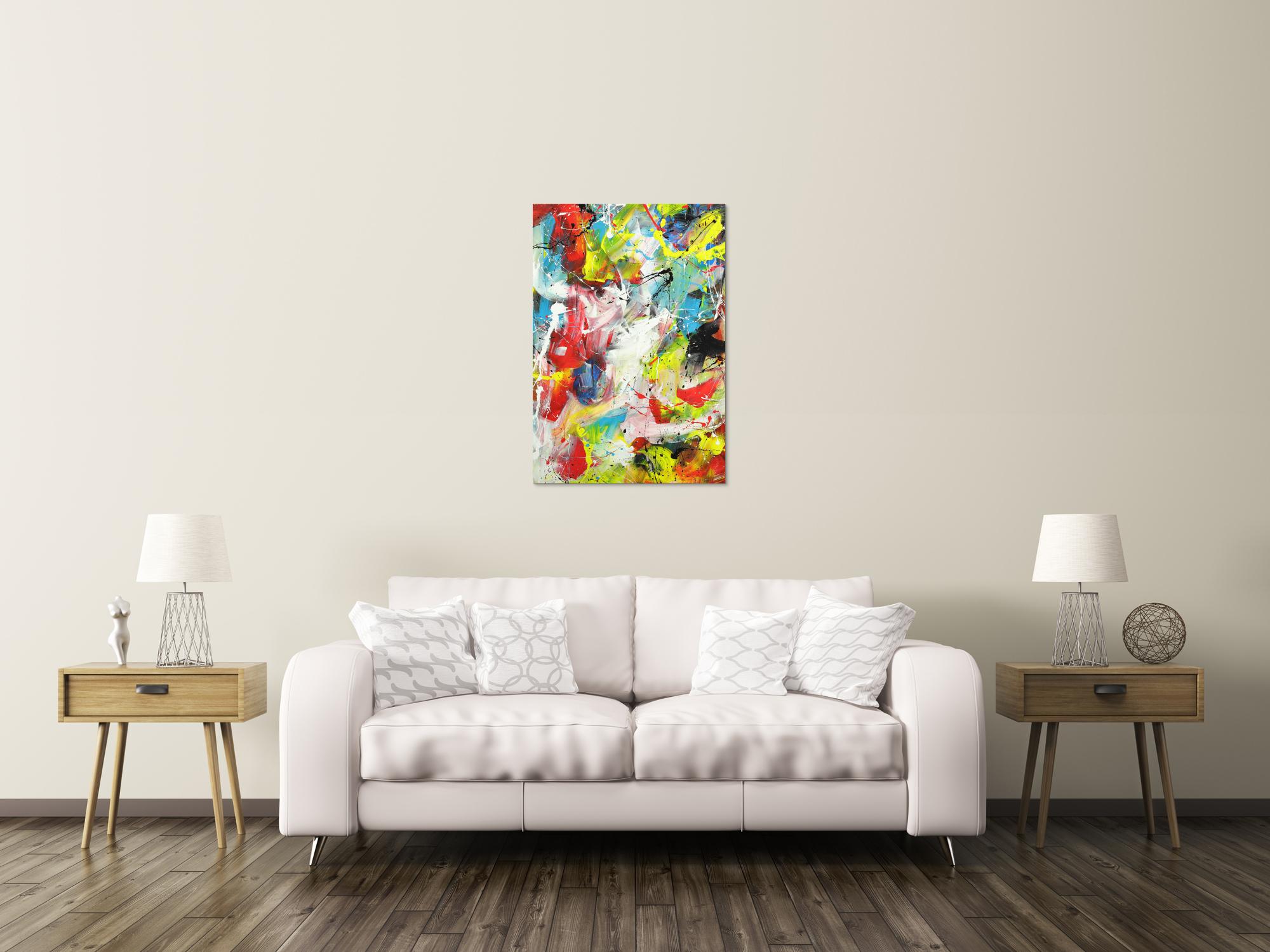 Abstraktes Acrylbild Action Painting sehr bunt Modern Art auf Leinwand handgemalt