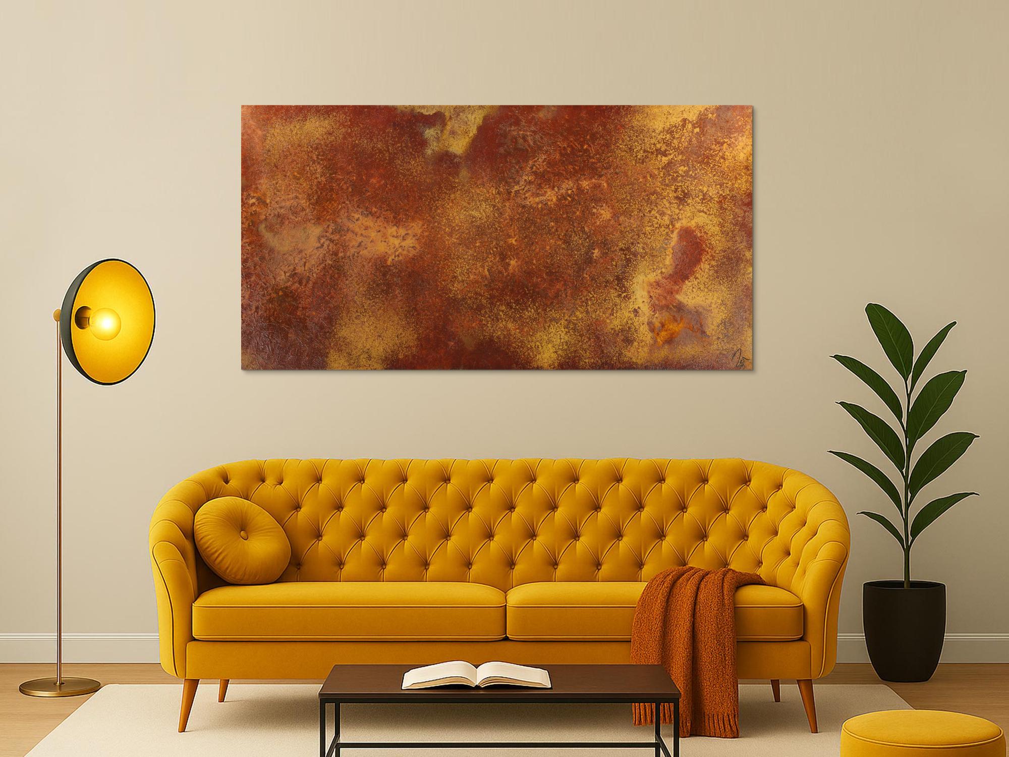 Abstraktes Gemälde aus echtem Rost auf Leinwand handgemalt Modern Art