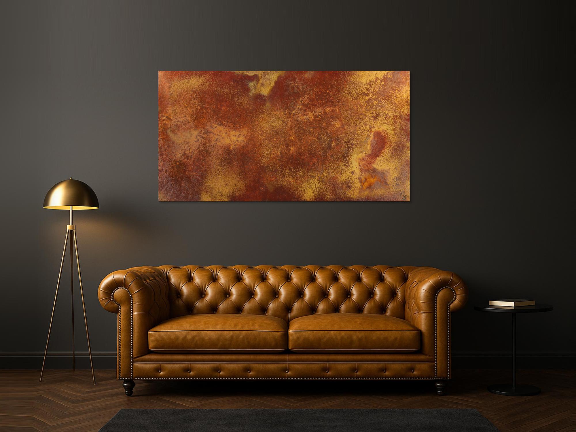 Abstraktes Gemälde aus echtem Rost auf Leinwand handgemalt Modern Art