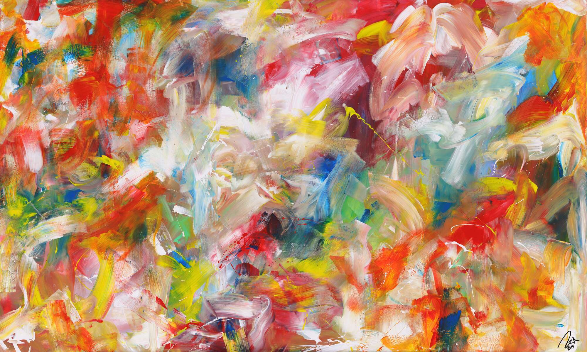 Abstraktes Acrylbild handgemalt bunte Farben zeitgenössisch Modern Art auf Leinwand