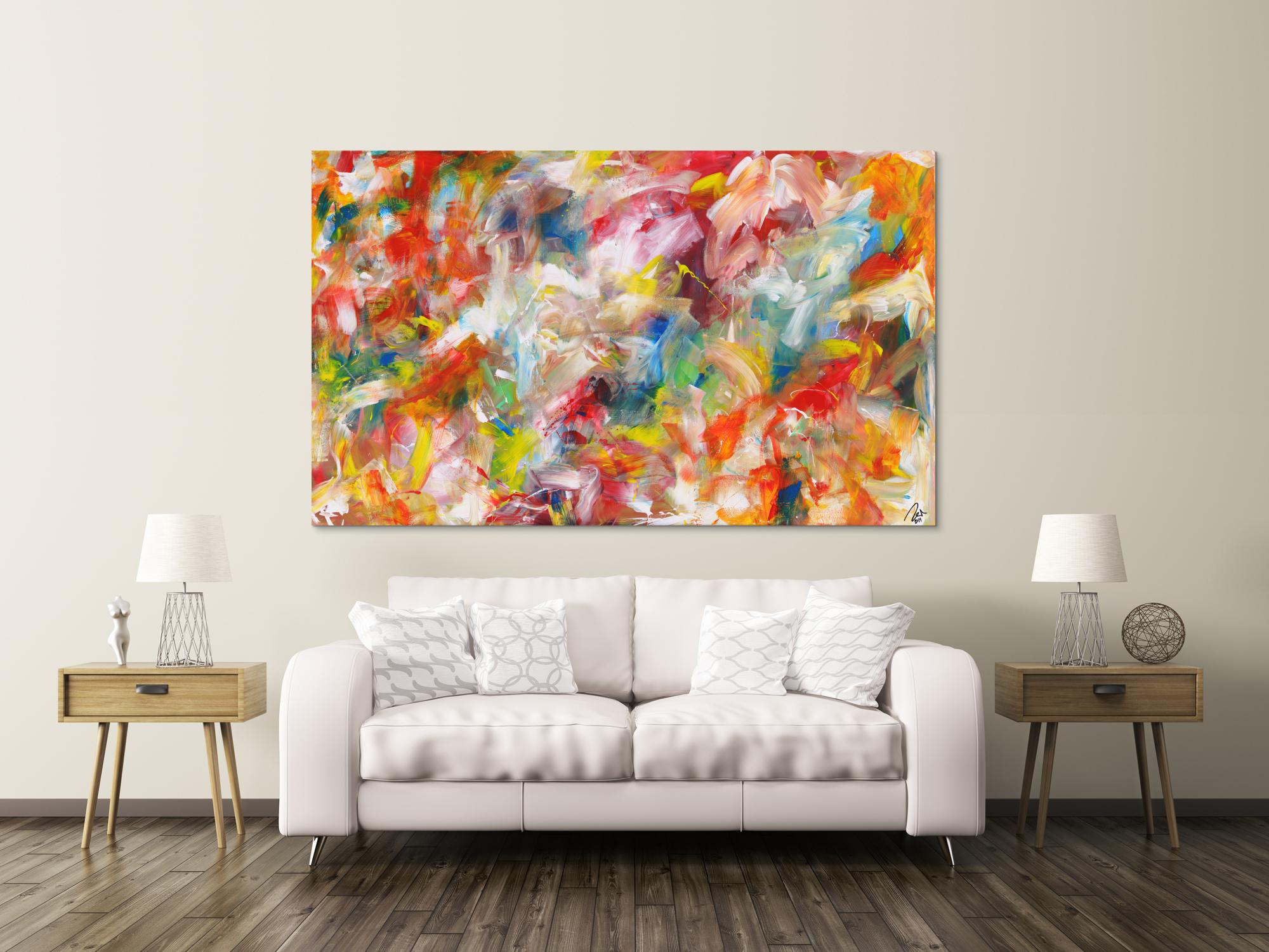 Abstraktes Acrylbild handgemalt bunte Farben zeitgenössisch Modern Art auf Leinwand