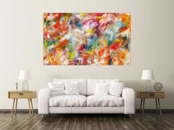 Abstraktes Acrylbild handgemalt bunte Farben zeitgenössisch Modern Art auf Leinwand