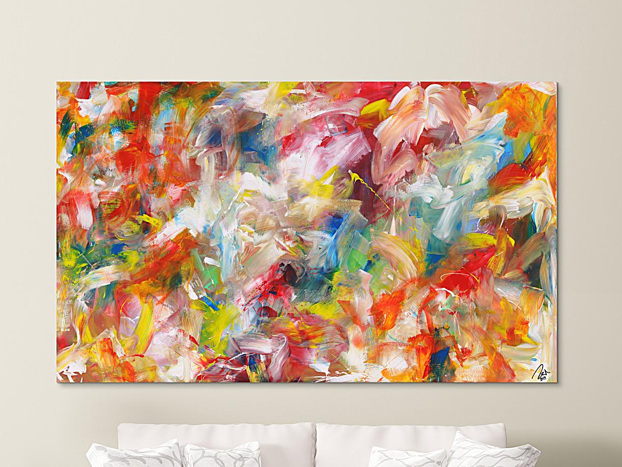 Abstraktes Acrylbild handgemalt bunte Farben zeitgenössisch Modern Art auf Leinwand