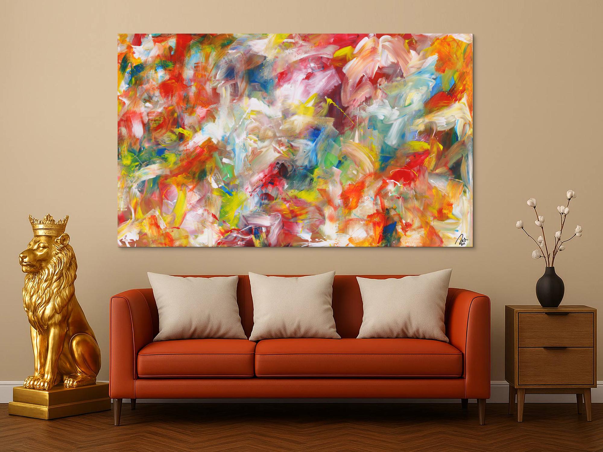 Abstraktes Acrylbild handgemalt bunte Farben zeitgenössisch Modern Art auf Leinwand