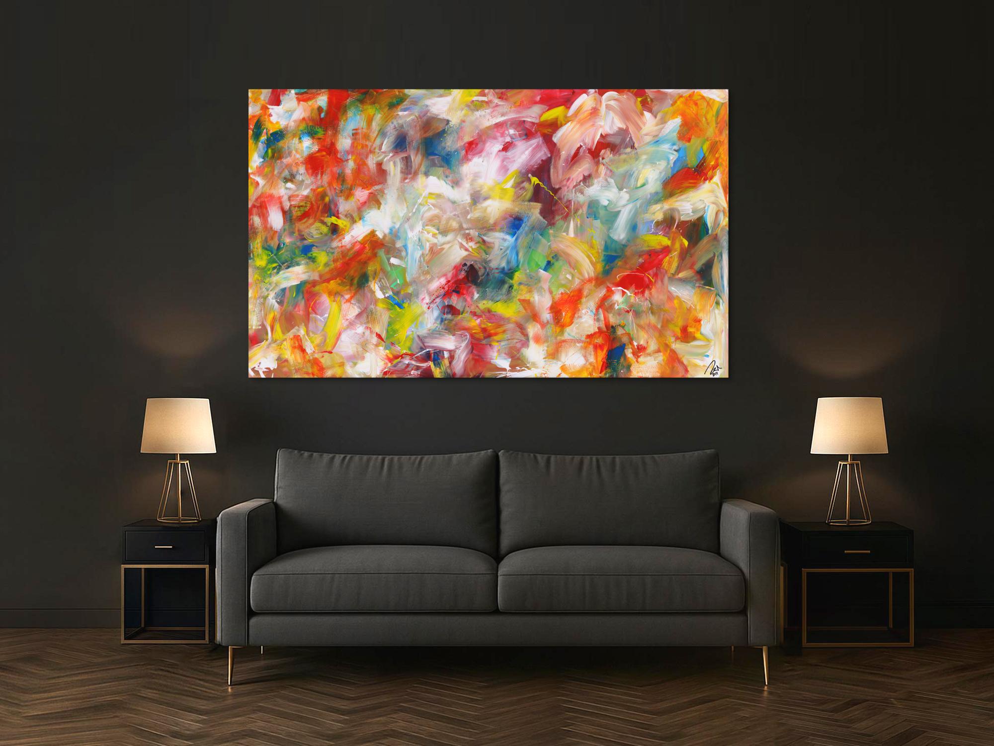 Abstraktes Acrylbild handgemalt bunte Farben zeitgenössisch Modern Art auf Leinwand