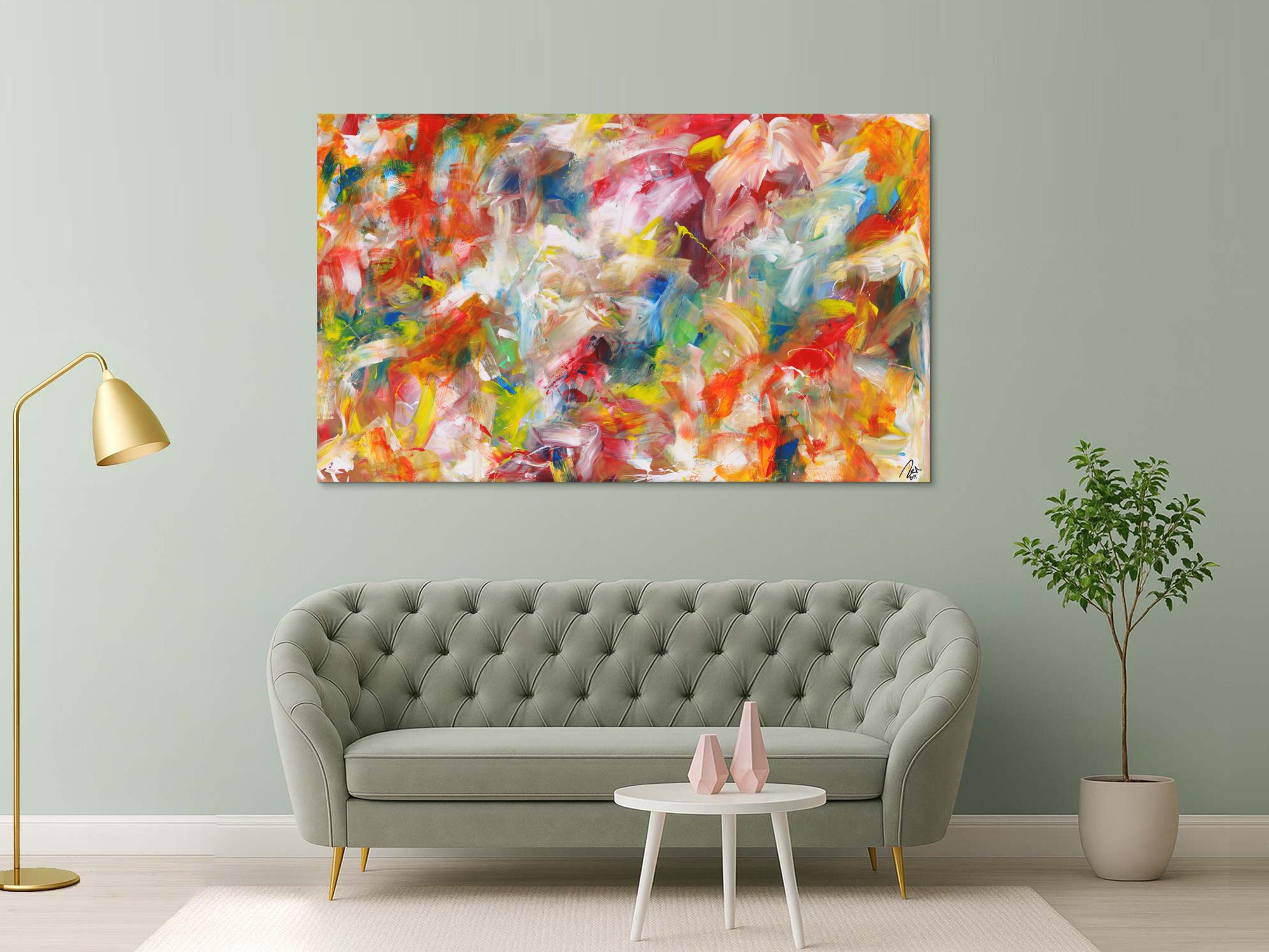 Abstraktes Acrylbild handgemalt bunte Farben zeitgenössisch Modern Art auf Leinwand