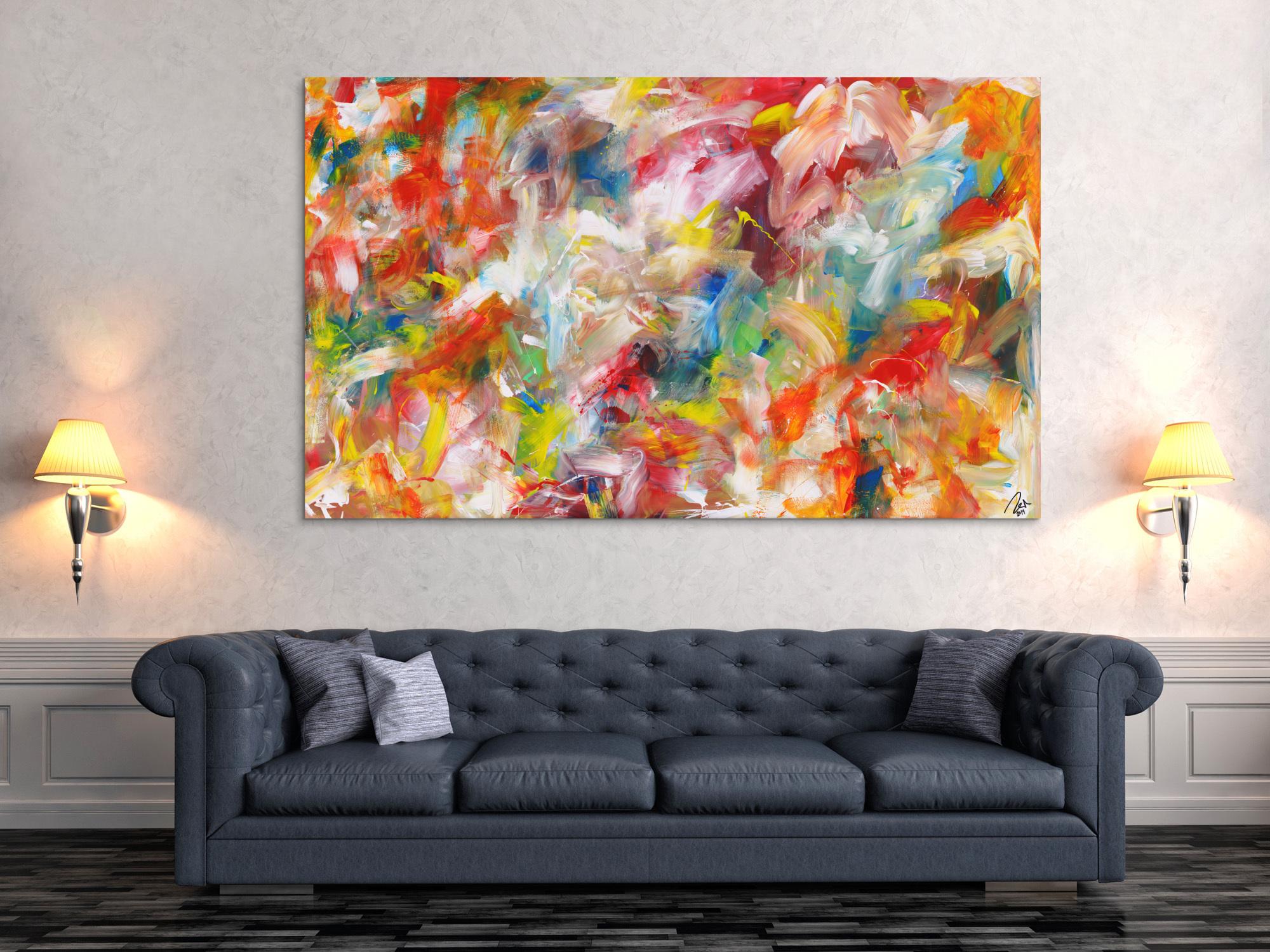 Abstraktes Acrylbild handgemalt bunte Farben zeitgenössisch Modern Art auf Leinwand