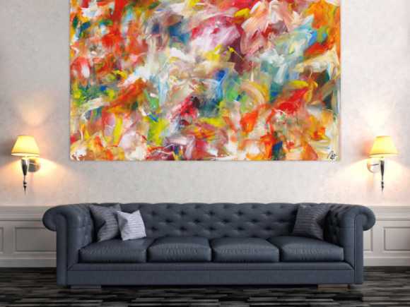 Abstraktes Acrylbild handgemalt bunte Farben zeitgenössisch Modern Art auf Leinwand