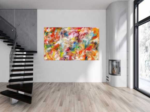 Abstraktes Acrylbild handgemalt bunte Farben zeitgenössisch Modern Art auf Leinwand