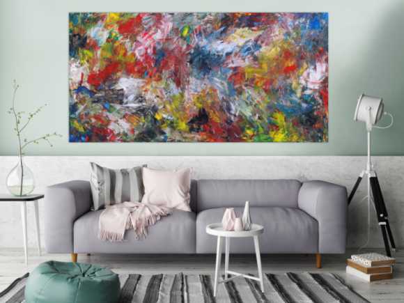 Abstraktes Gemälde Modern Art auf Leinwand Spachteltechnik bunte Farben handgemalt